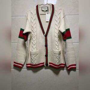 Gucci Cream Cardigan with Red and Green Stripes